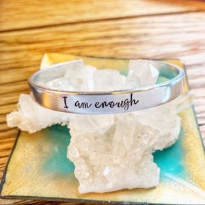🆕 I Am Enough Handstamped Self Care Stackable Recovery Cuff Bracelet